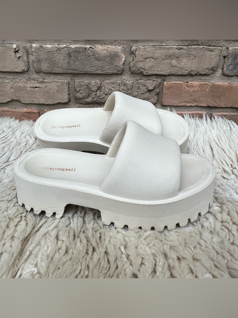 Jeffrey Campbell x Free People Cream Bae Platform Slide Sandals